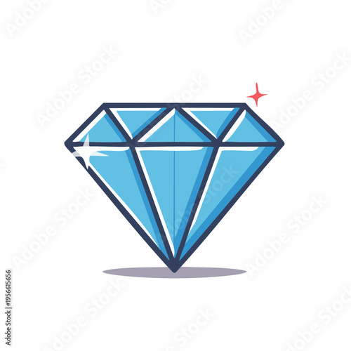 Sparkling blue diamond gemstone icon with starburst