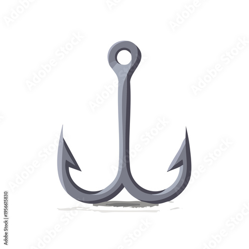 Stylized fishing hook with a loop at the top and two sharp points