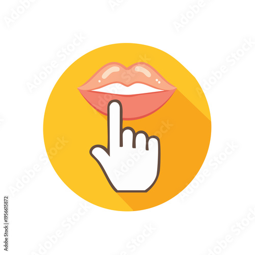 Cursor icon pointing to lips on a yellow circle background with shadow