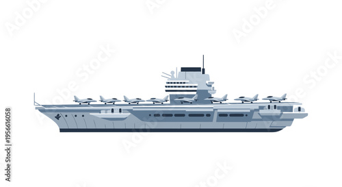 A detailed illustration of a modern aircraft carrier with several fighter jets on deck presented as a silhouette high quality professional