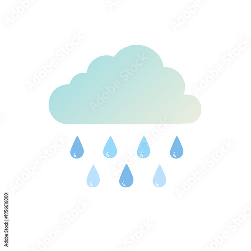 Blue and green gradient cloud raining water drops, illustration