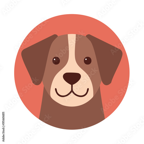Cute cartoon dog face with floppy ears and happy smile in circular frame