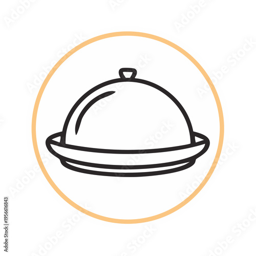 Restaurant service icon with covered dish and decorative circle outline symbolizing food and dining