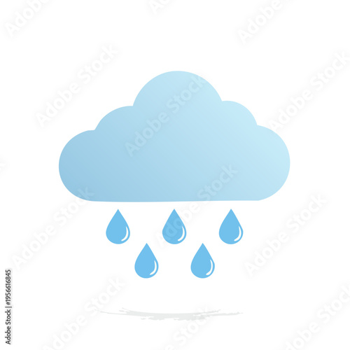 Light blue cloud raining water droplets against white background