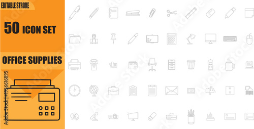 Office Supplies Icon Set Collection.