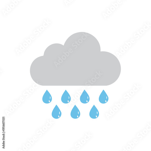 Gray storm cloud raining blue water droplets in a simple flat illustration