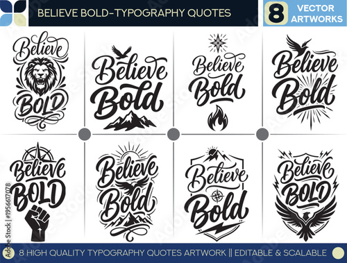 Believe Bold Typography Quote Bundle with Lion and Eagle Icons