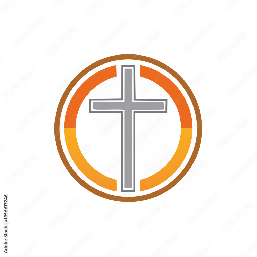 Fototapeta premium Christian Cross Symbol with Stylized Circle and Warm Gradient