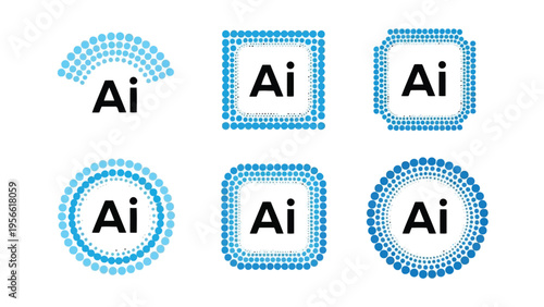 Collection of circular icons featuring the ai symbol in a uniform design layout Vector