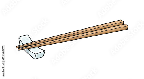 A simple illustration depicts a pair of wooden chopsticks resting on a ceramic chopstick rest silhouette high quality professional detailed modern