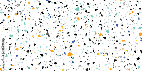 Seamless colorful terrazzo pattern with vibrant stone chips and marble fragments for modern interior floor and wall surface design vector illustration