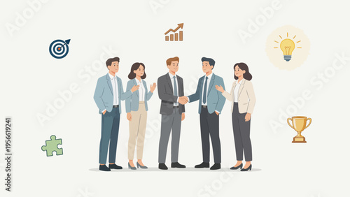 Business team handshake and icons