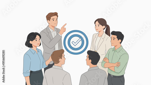 Business team meeting with checkmark