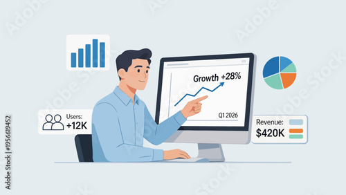 Business growth chart on computer screen