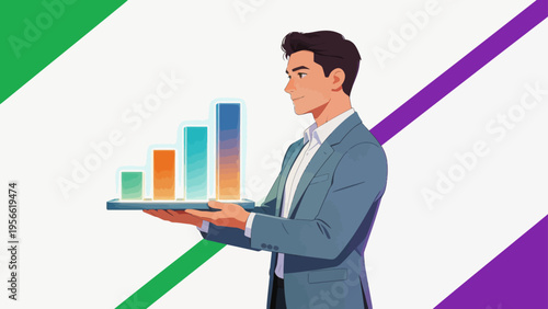 Businessman holding bar chart