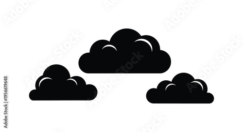 Minimalist depiction of three dark puffy clouds against a white background presented as a striking silhouette high quality professional detailed modern