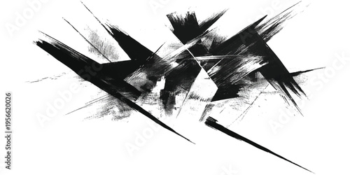 Abstract geometric composition with sharp black shards and dynamic shattered glass elements in explosive architectural style vector illustration