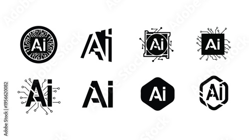 Variations of the ai logo with different design elements and typography styles Vector