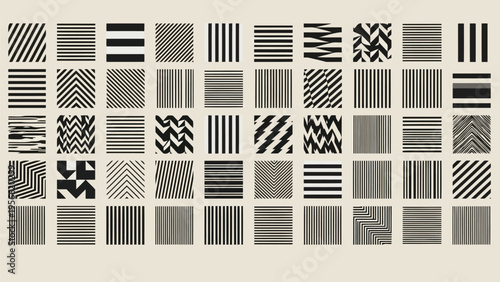 Abstract geometric patterns composed of intersecting lines and shapes on a grid Vector