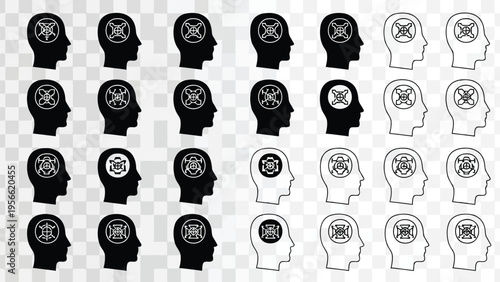 A diverse collection of abstract and stylized human face illustrations with varying expressions and designs Vector