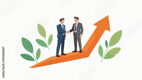 Businessmen shaking hands on growth arrow