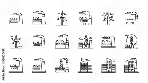 Assorted icons depicting various types of residential and commercial buildings Vector
