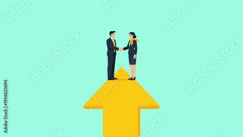 Business handshake on arrow