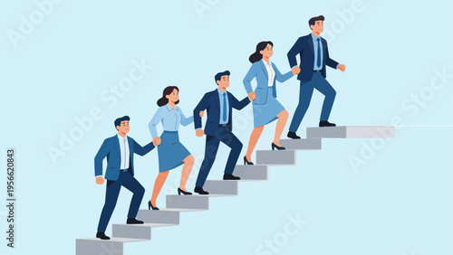 Business team climbing stairs together