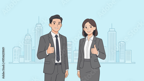 Business people in suits giving thumbs up