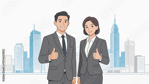 Business people in suits giving thumbs up