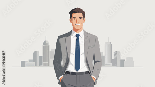 Businessman in Suit with Cityscape