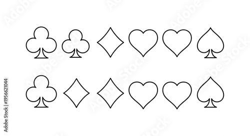 Black and white line art of playing card suits clubs diamonds hearts and spades