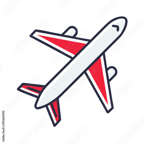Aerodynamic white airplane icon with red accents for travel booking applications and international aviation logistics services