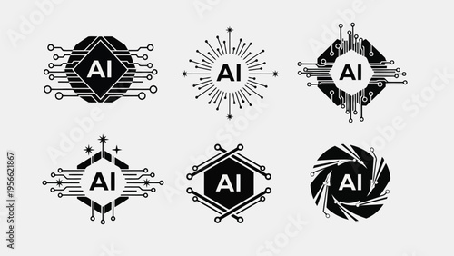 Creative collection of stylized artificial intelligence and neural network logos Vector
