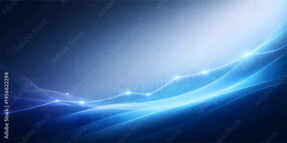 Naklejka premium Abstract Blue Financial Growth Background with Glowing Line Chart, Futuristic Data Analytics Technology Design. Vector illustration.