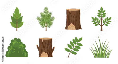 Collection of various stylized trees shrubs and grassy foliage elements
