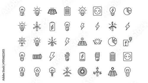Assorted icons representing various household and office tools and items in monochrome Vector