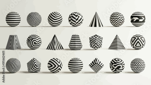 Collection of diverse geometric and organic shapes combined with symbolic icons Vector