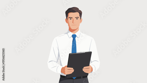 Businessman holding clipboard