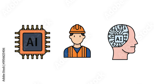 Ai technology in construction: chip, worker, brain connection