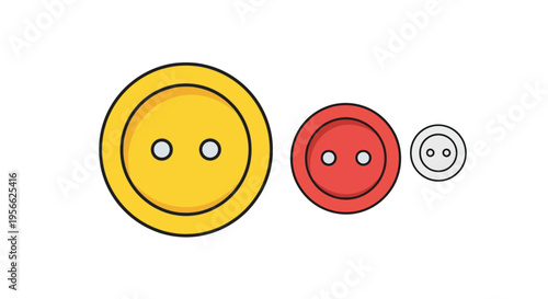 Colorful sewing buttons in simple cartoon style on white background