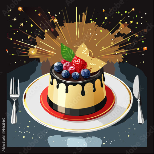 Exklusives Dessert mit Goldblatt und frischen Beeren