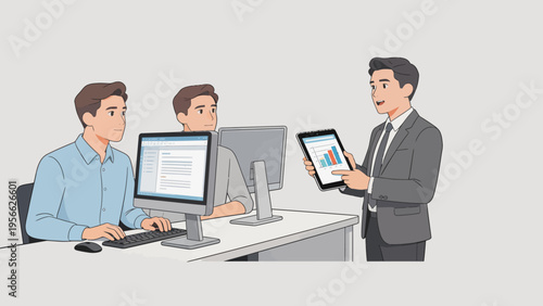 Office workers with computer and tablet