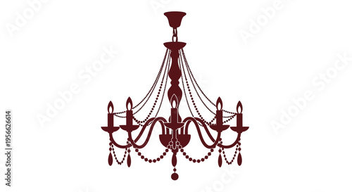 A dark red chandelier hangs from a white ceiling.
