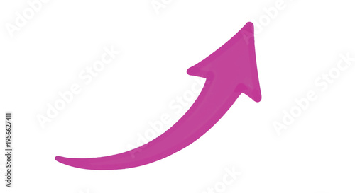 A vibrant pink arrow curves upward on a stark white background.