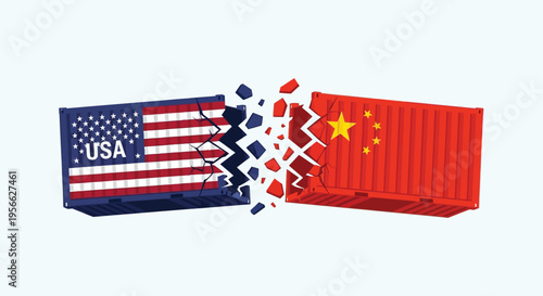 A fractured shipping container visually represents strained us china relations depicting economic tension and potential trade disruption silhouette high quality professional detailed
