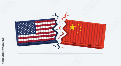 A fractured shipping container visually represents strained us china relations highlighted by a dramatic silhouette high quality professional detailed modern elegant stylish