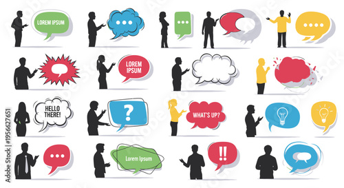 Silhouette People with Speech Bubbles.