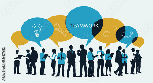 Silhouettes of business people teamwork collaboration.