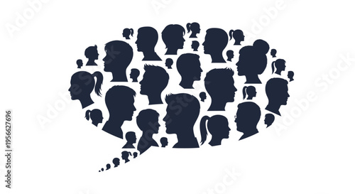 Many people in a thought bubble.